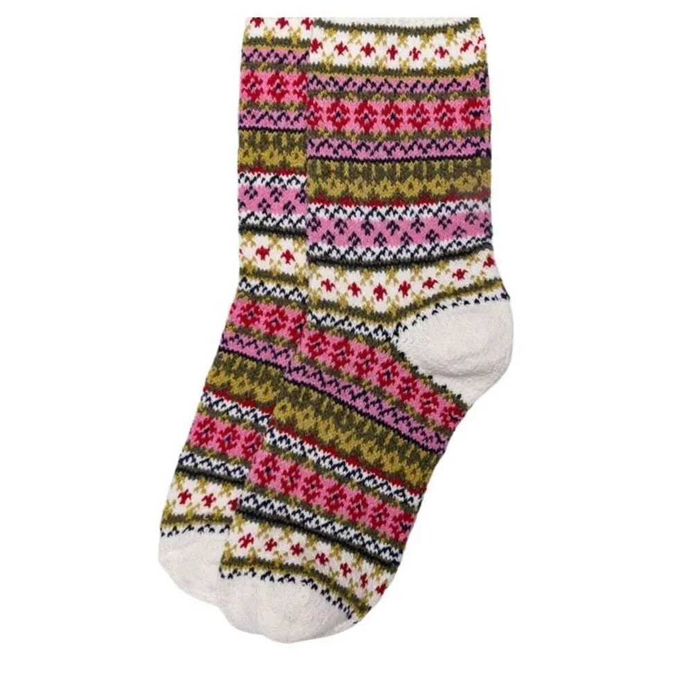 American Trench Women’s Fair Isle Cotton Socks White Size 6–10 Made USA NWT